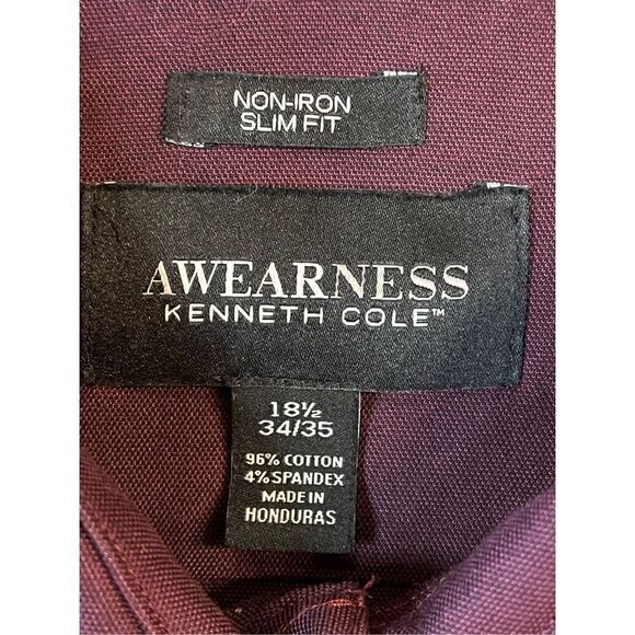 AWEARNESS KENNETH COLE MEN’S Sz 18.5 34/35 BUTTON DOWN SHIRT WINE SLIM FIT (3525 - Picture 3 of 4